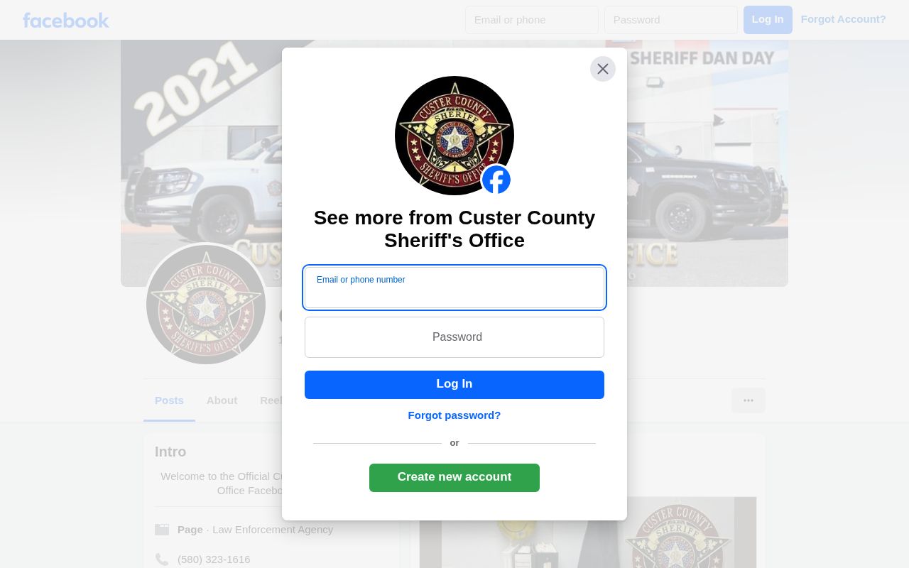 Custer County 24-hour release research showing the sheriff official social channel