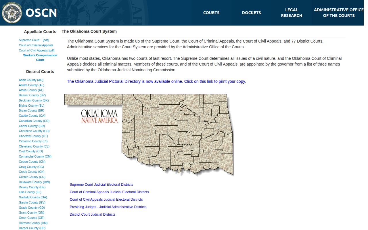 Custer County 72-hour release check using the Oklahoma court directory