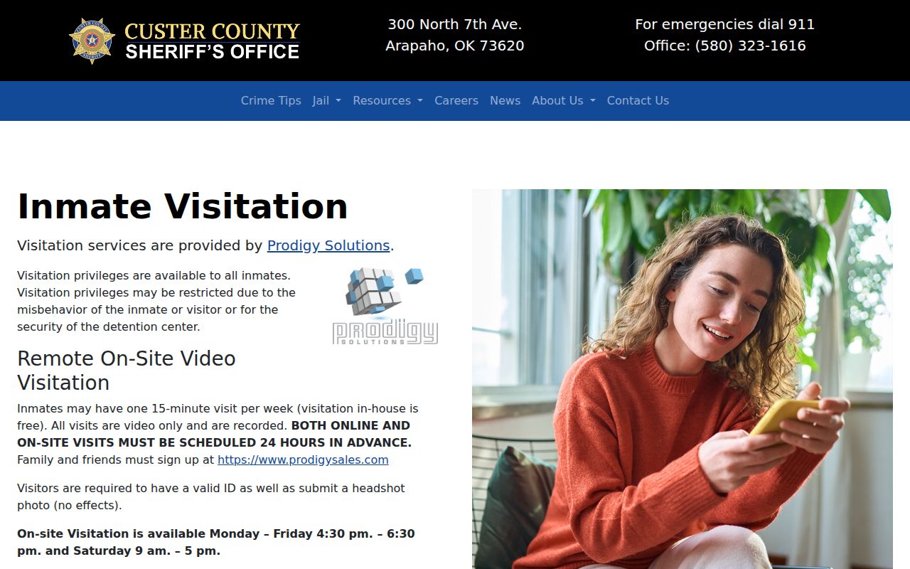 Custer County Jail release date rule in the visitation policy