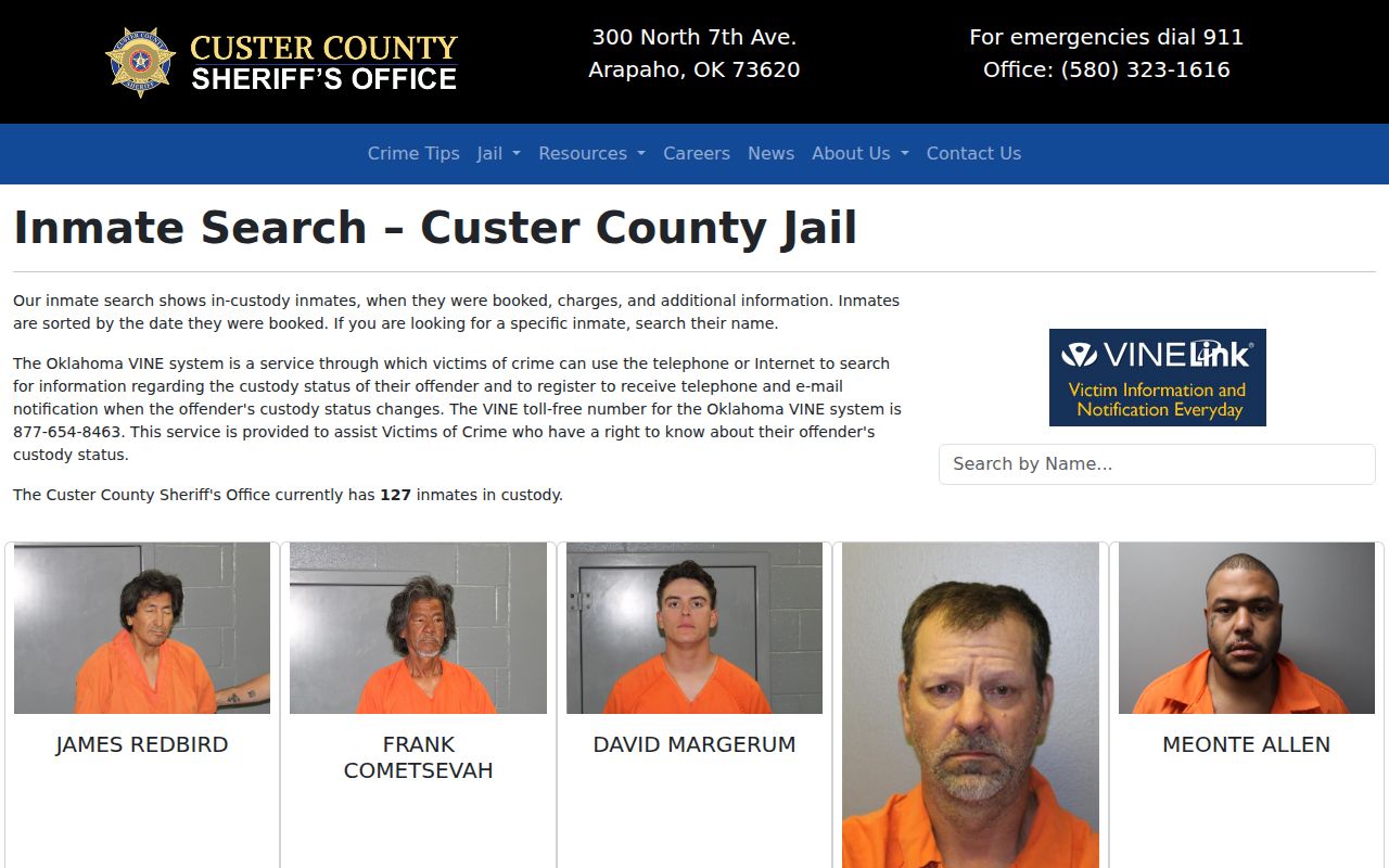 Custer County released inmate search starting at the current custody roster
